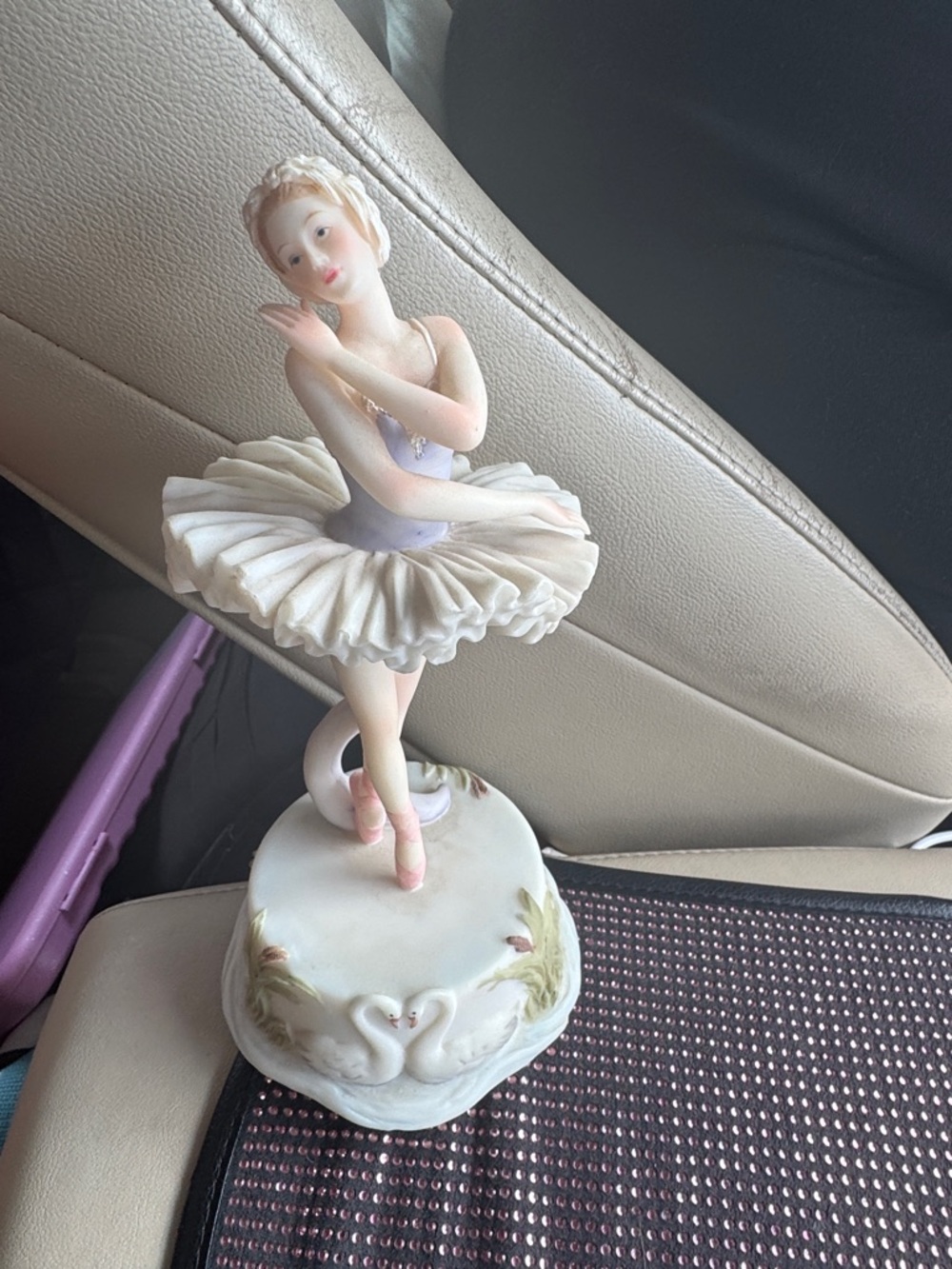 Vintage 9” Music Wind-Up Porcelain Ballerina Figurine in White and Lavender
